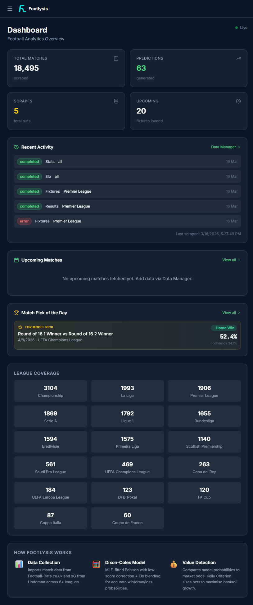 Footlysis Prediction Engine View